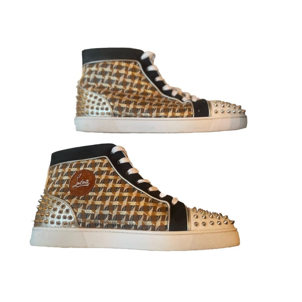 Christian Louboutin Lou Spikes 2  Metallic Jaquard High Top Sneaker Men’s 47 14